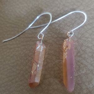 Peach druzy spikes 1.25 inch silver plated earrings POS109